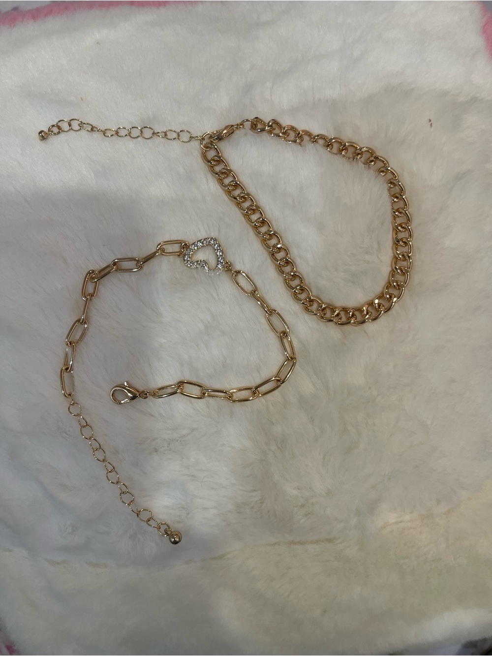Gold-Tone Linked Chain Necklace and Heart Charm Bracelet Set